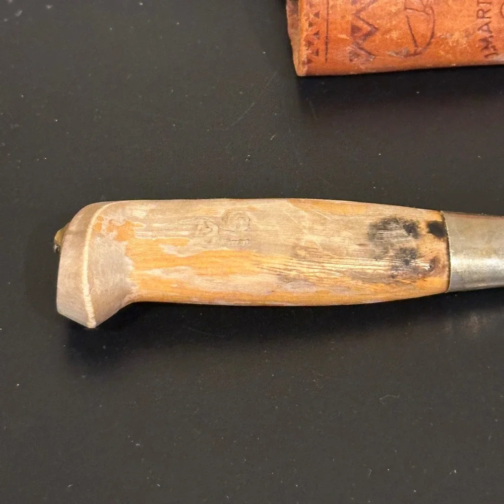 Vintage J Marttiini Finland Fillet Knife Stainless Steel Birch Leather Sheath